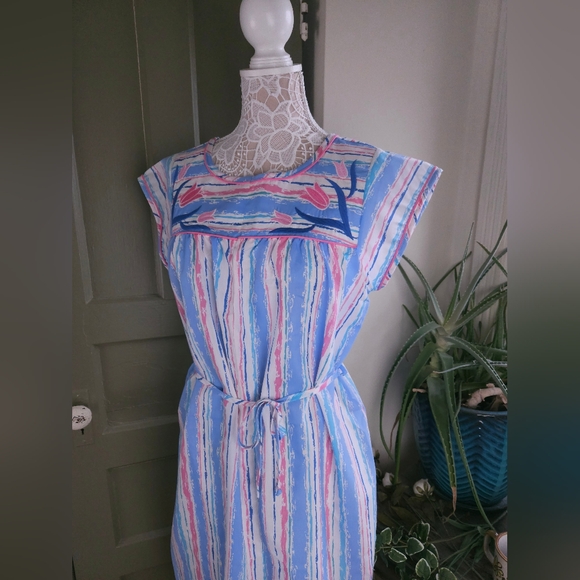 Smart Time Vintage Cotton Poly Embroidered Tulip House Spring Dress Medium - Picture 2 of 13